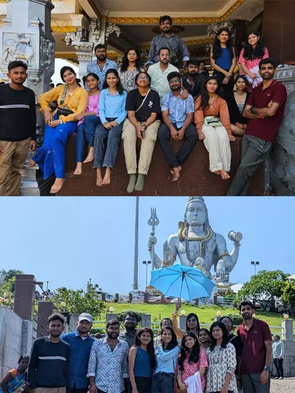 A collage from our Gokarna trip, showing the group at the famous Murudeshwar temple with its giant Shiva statue.