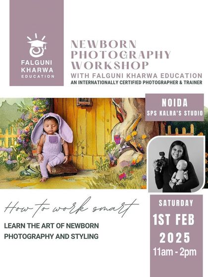 For those interested in newborn photography, we host workshops with internationally certified trainers like Falguni Kharwa. This session covers newborn safety, creative wrapping, lighting, and styling.