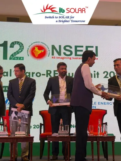 Another shot of our Director receiving an award at the National Agro-RE Summit. This recognition reflects our contributions to developing sustainable solar innovations for farming.