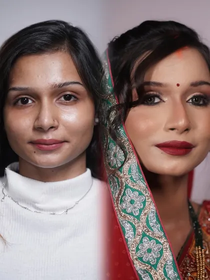 For this beautiful Bihari bride, we created a look that is both traditional and timelessly elegant. The focus was on classic red lips and defined eyes, a testament to the fact that you don't need to follow trends to look absolutely stunning on your wedding day.