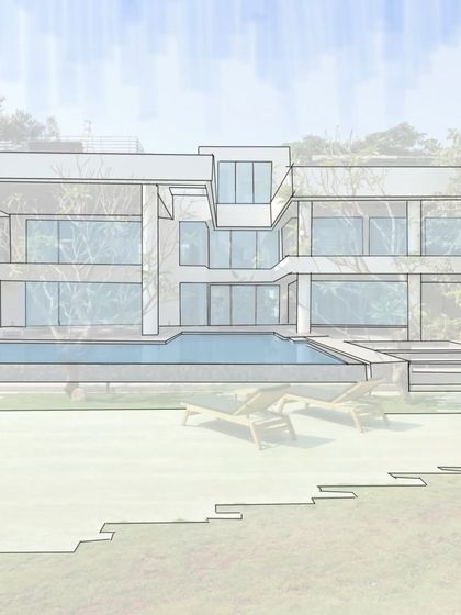 From sketch to reality. This image shows the conceptual drawing of a private bungalow, a harmonious blend of elegance and comfort designed as a serene escape where timeless design meets modern luxury.