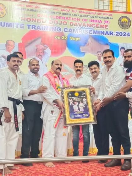 Being honored at a Kumite training camp we organized in Davanagere. We regularly conduct specialized seminars to deepen our students' skills in specific areas of karate.