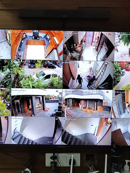 See everything at once. This is a completed 16-camera Hikvision 4MP IP camera installation, providing crystal clear footage for a large property. We set up the monitor so you can view all angles easily.