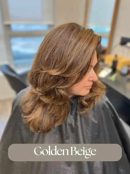 This Golden Beige is a beautiful, soft blonde shade. It's a great example of how bleaching can be done safely to achieve stunning, healthy results.