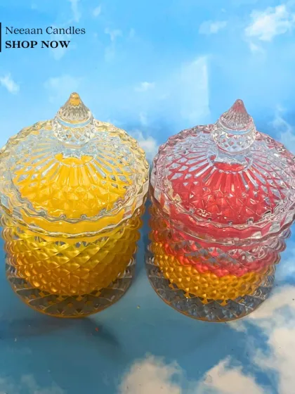 Brighten your space with our vibrant crystal jar candles. Hand-poured with love in yellow and red, they add a pop of color and fragrance to your day.
