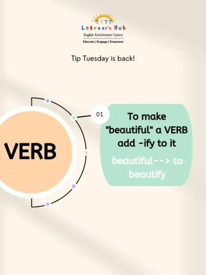 Our 'Tip Tuesday' series makes grammar easy. Here, we show how the word 'beautiful' can be transformed into a verb, 'to beautify'. Understanding how words change roles is key to mastering grammar.