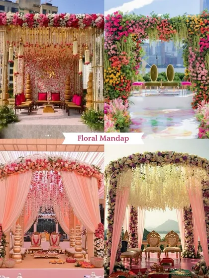 **Mandap Style: The Floral Mandap.** A timeless classic. We create breathtaking mandaps fully adorned with fresh flowers, from colorful explosions to elegant pastel arrangements.