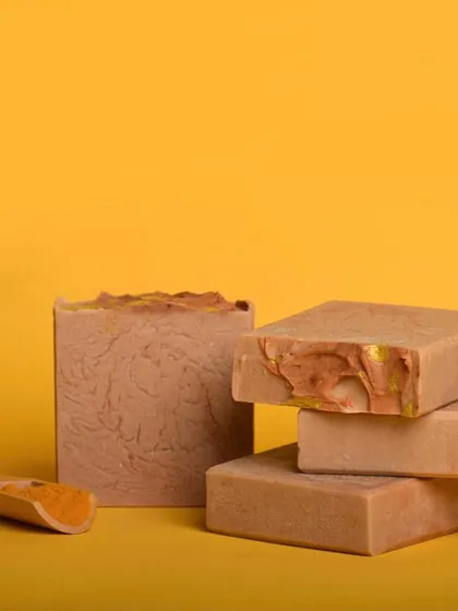 Our Turmeric and Saffron Cold Process Soap, enriched with Kokum and Mowrah butters. The fragrance is a symphony of Saffron, Oudh, and Grapefruit.