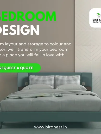 We transform bedrooms from layout and storage to color and decor. This graphic highlights our specialized bedroom design service.