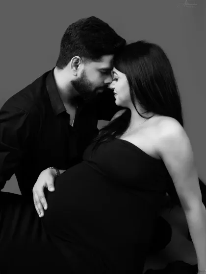 Sometimes, the most powerful moments are the quiet ones. This intimate black and white couple's portrait focuses on the deep connection and anticipation you share, creating a timeless and artistic memory.