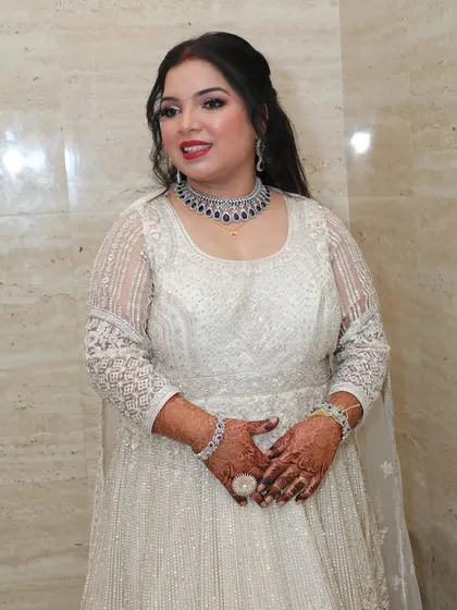 The same beautiful reception look, showing how the makeup looks flawless from every angle.