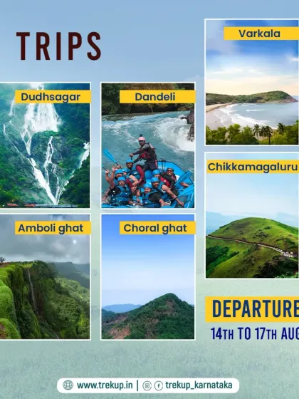 A list of our exciting trips scheduled for the Independence Day long weekend, including Dudhsagar, Dandeli, Varkala, and more.