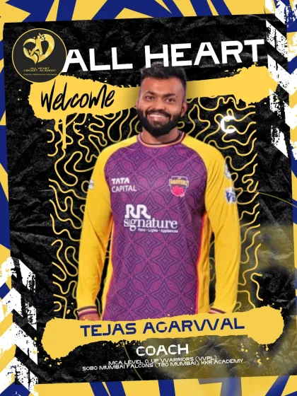 Coach Tejas Agarwal has over 5 years of experience with setups like UP Warriorz (WPL) and KKR Academy. He is technically sharp and focused on hard work.