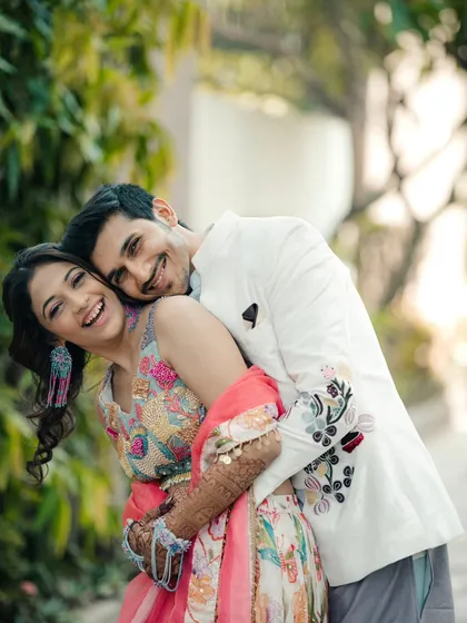 A moment of pure, uninhibited laughter between a couple during their pre-wedding festivities. This shows the fun, energetic side of my shoots where I capture genuine joy.