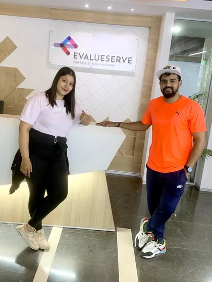 Posing with the event organizer at Evalueserve after a successful session. I work closely with HR and team leads to plan the perfect employee engagement activity.