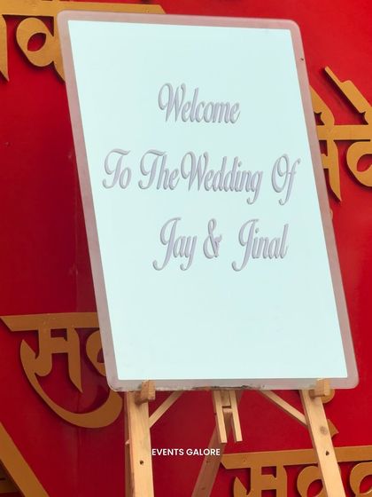 A simple, elegant welcome sign for Jay and Jinal's wedding ceremony, letting guests know they have arrived at the right place to witness the sacred union.