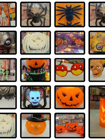 This is your go-to guide for a spooky Halloween. This collage features a wide array of our Halloween party supplies, including spooky masks, pumpkin decor, skeleton figures, and themed glasses. I have everything you need to throw the ultimate Halloween bash.