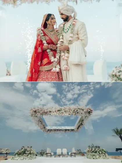 A breathtaking acrylic mandap seems to float between the sky and the sea in Oman. We believe in creating wedding ceremonies that are not just events, but pure art, turning your destination wedding vision into an unforgettable reality.