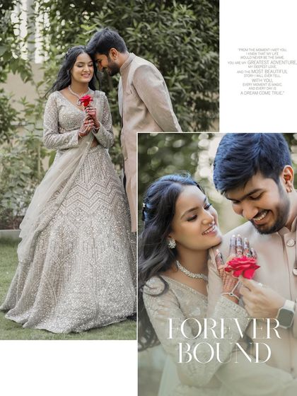 A beautiful collage capturing the essence of their 'forever bound' moment. The bride's soft glam look is timeless and romantic.