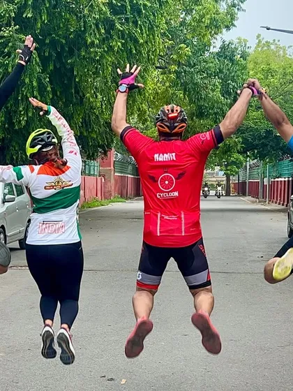 The pure joy of cycling with friends, captured in a single jump. Our rides are always filled with high energy and unforgettable moments.