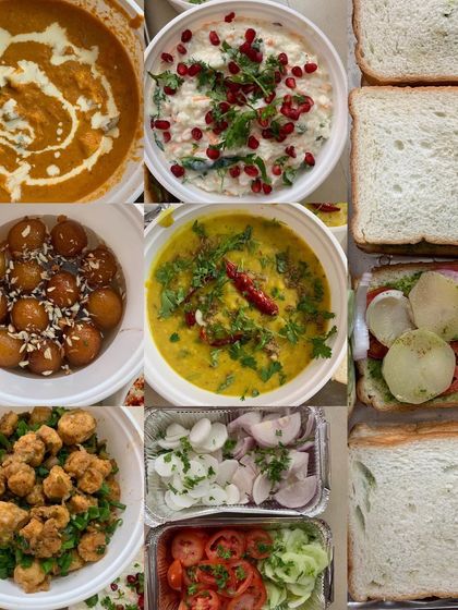 A collage of the delicious items served for a lunch party.