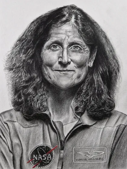 A portrait of astronaut Sunita Williams, an inspiring icon. I enjoy drawing people who have achieved great things.