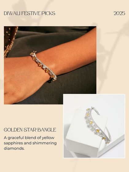 The Golden Star Bangle, a graceful blend of yellow sapphires and shimmering diamonds, featured as a festive pick for Diwali.