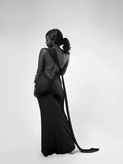 Another shot of the back, showing the full length of the dress and its dramatic train.