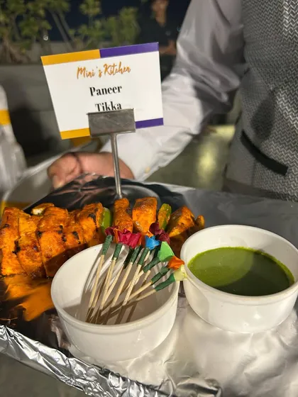 A platter of delicious Paneer Tikka, ready to be served at a Diwali terrace party.