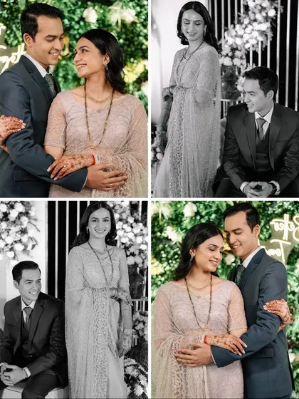 A mix of color and black and white photos, showing the different moods and moments of the reception, from playful to romantic.
