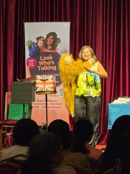 This is Darwin, my furry monkey puppet, who is always a big hit with the younger audience members.