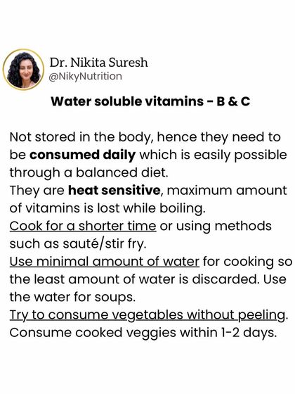 Here are some cooking tips to retain more nutrients. Methods like steaming and using minimal water can help preserve heat-sensitive vitamins like B and C.