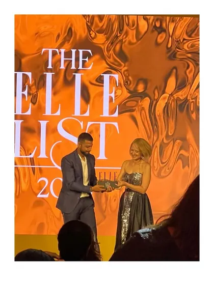 On stage at the Elle List awards, presenting an award to the next wave of creators. It was a privilege to be recognized by Elle India and to share that moment with emerging artists.