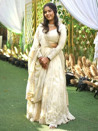 Grace in every step. Our client Jiya looks absolutely stunning in her handcrafted lehenga, bringing elegance and joy together effortlessly for her special occasion.