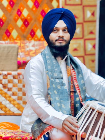 Looking up at the audience, sharing a connection through the music.