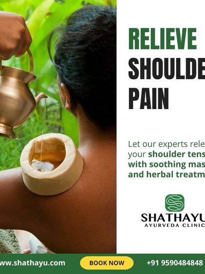 This image shows a specialized oil treatment for shoulder pain. My experts release shoulder tension with soothing massages and herbal treatments, focusing on long-term relief and improved mobility.