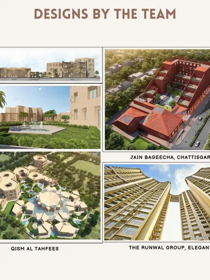 A collage of projects led by Adhir Mahajan, showcasing his diverse portfolio across hospitality, education, commercial, and residential master plans.