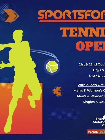 The official poster for the Sportsfort Tennis Open Championship at Malabar Hill Club. I partner with premier venues to provide players with a top-quality tournament experience.