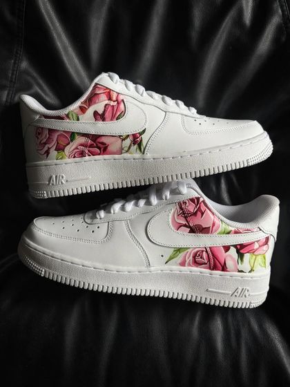 Another pair shot of the elegant rosé floral custom sneakers.