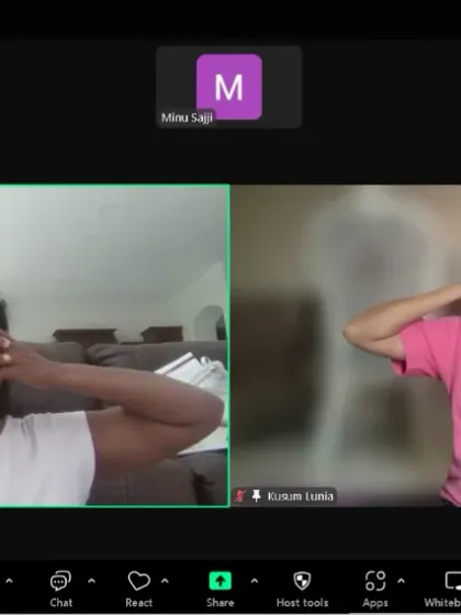 Students practice Shanmukhi Mudra during an online Pranayama class, a technique used to withdraw the senses and turn awareness inward.