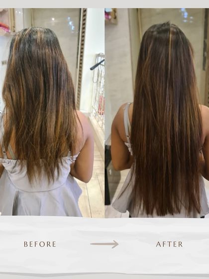 This transformation added length and corrected the appearance of thin ends, resulting in a much fuller and more luxurious style.