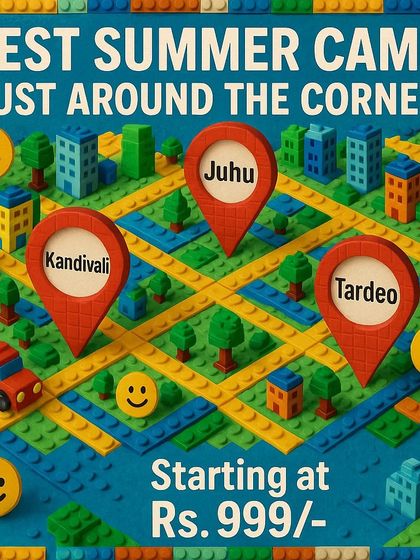 The best summer camp is just around the corner. This graphic highlights our multiple camp locations in Mumbai (Juhu, Tardeo, Kandivali), making it convenient for parents across the city.