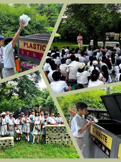 Students from Summer Fields School get hands-on experience with waste segregation at our Samadhaan Hub. They learned to sort plastic, glass, e-waste, and metals into the correct bins.