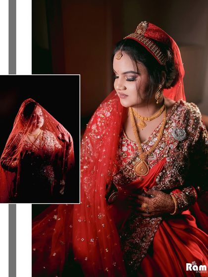 A beautiful collage of the bride's portraits, with one shot showing her under the veil, creating a soft and mysterious effect.