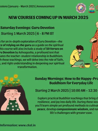 Announcing our new courses on Guru Devotion and Practical Buddhism for Everyday Life. These foundational teachings are cornerstones of our curriculum, designed to help you build a resilient and compassionate mind through the study of profound Dharma texts.