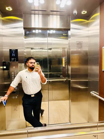 A mirror selfie from an elevator. In this profession, everything is earned, not given. It's a constant journey of hard work and perseverance.