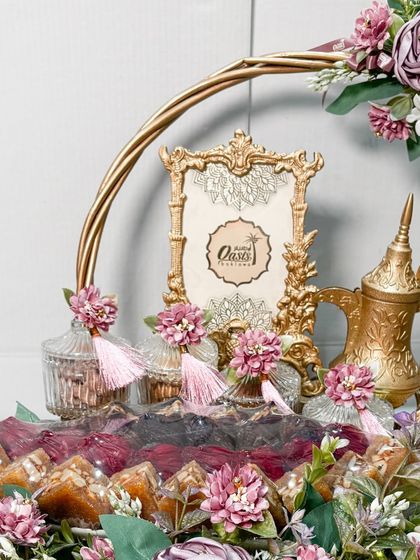 A close-up of the award-winning hamper that won us the Best Packaging award, featuring a beautiful floral arrangement and our premium sweets.