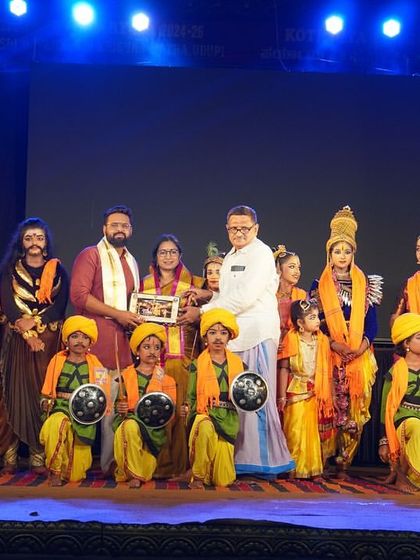 Our entire "KRISHNA" troupe on stage at the Udupi Sri Krishna Matha, receiving recognition for our performance. We are honored to present our work at such sacred and prestigious venues.