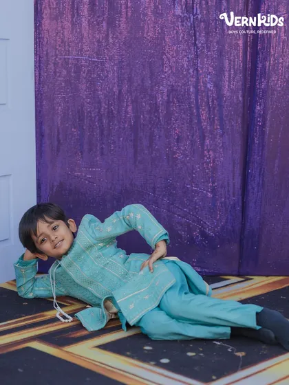 Comfort is key, even in the most regal outfits. Our custom blue sherwani is so comfortable, he can relax and enjoy the party in style.