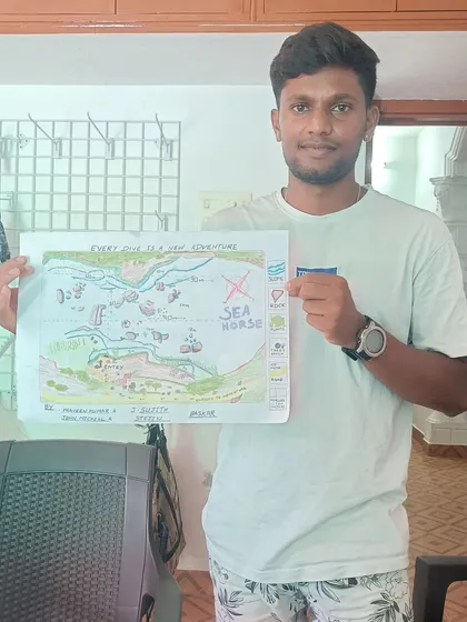 I believe a great dive starts long before we hit the water. I create detailed, hand-drawn maps for our dive sites, so you know the route, depths, and what marine life to look for. This is part of my commitment to a safe and well-planned underwater tour.